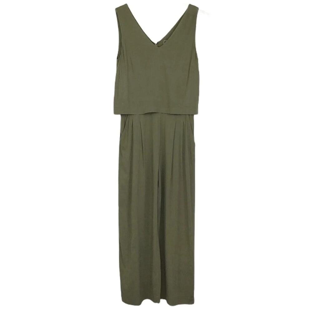 Point Sur Jumpsuit Romper Olive Green Sleeveless Pockets Straight Leg Sz 10